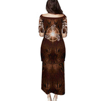 New Zealand Matariki Tupuanuku Family Matching Puletasi and Hawaiian Shirt Maori Moko Brown Galaxy