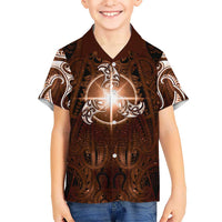 New Zealand Matariki Tupuanuku Family Matching Short Sleeve Bodycon Dress and Hawaiian Shirt Maori Moko Brown Galaxy