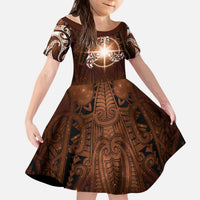 New Zealand Matariki Tupuanuku Kid Short Sleeve Dress Maori Moko Brown Galaxy