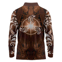 New Zealand Matariki Tupuanuku Long Sleeve Polo Shirt Maori Moko Brown Galaxy