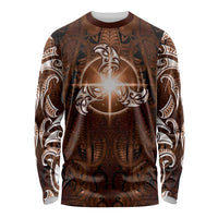 New Zealand Matariki Tupuanuku Long Sleeve Shirt Maori Moko Brown Galaxy