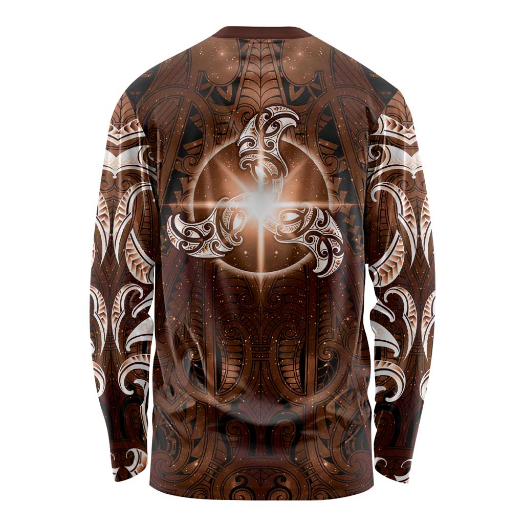 New Zealand Matariki Tupuanuku Long Sleeve Shirt Maori Moko Brown Galaxy