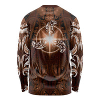 New Zealand Matariki Tupuanuku Long Sleeve Shirt Maori Moko Brown Galaxy
