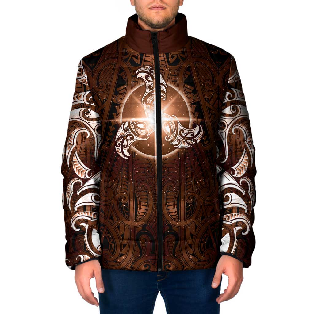 New Zealand Matariki Tupuanuku Padded Jacket Maori Moko Brown Galaxy
