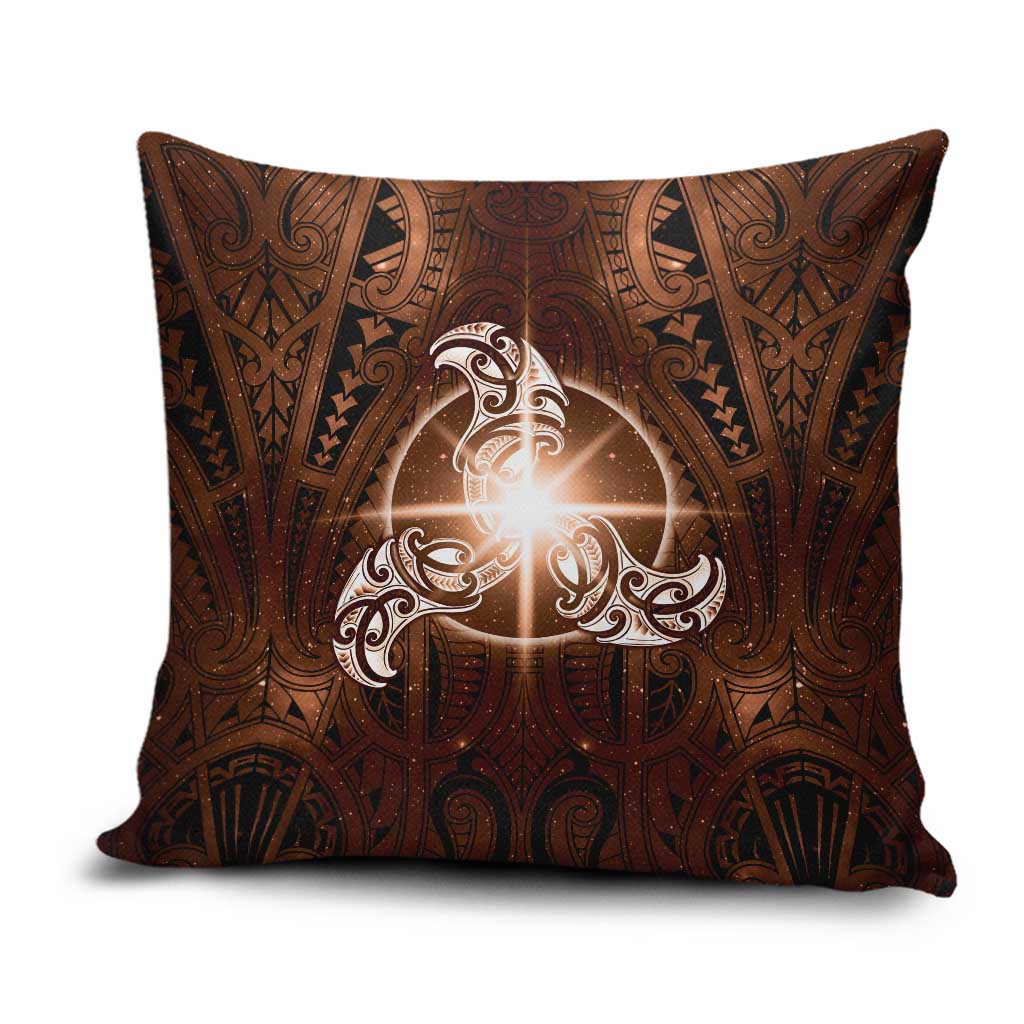 New Zealand Matariki Tupuanuku Pillow Cover Maori Moko Brown Galaxy