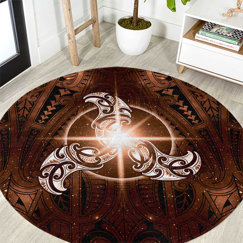 New Zealand Matariki Tupuanuku Round Carpet Maori Moko Brown Galaxy