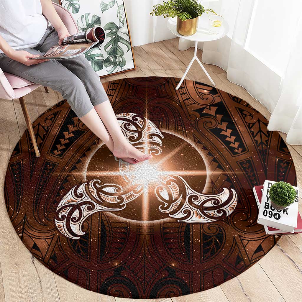 New Zealand Matariki Tupuanuku Round Carpet Maori Moko Brown Galaxy LT05 - Polynesian Pride