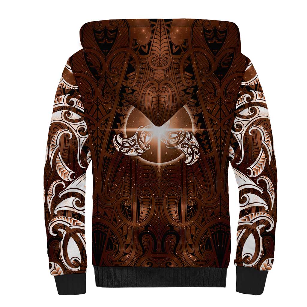 New Zealand Matariki Tupuanuku Sherpa Hoodie Maori Moko Brown Galaxy