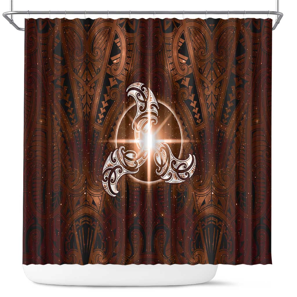 New Zealand Matariki Tupuanuku Shower Curtain Maori Moko Brown Galaxy