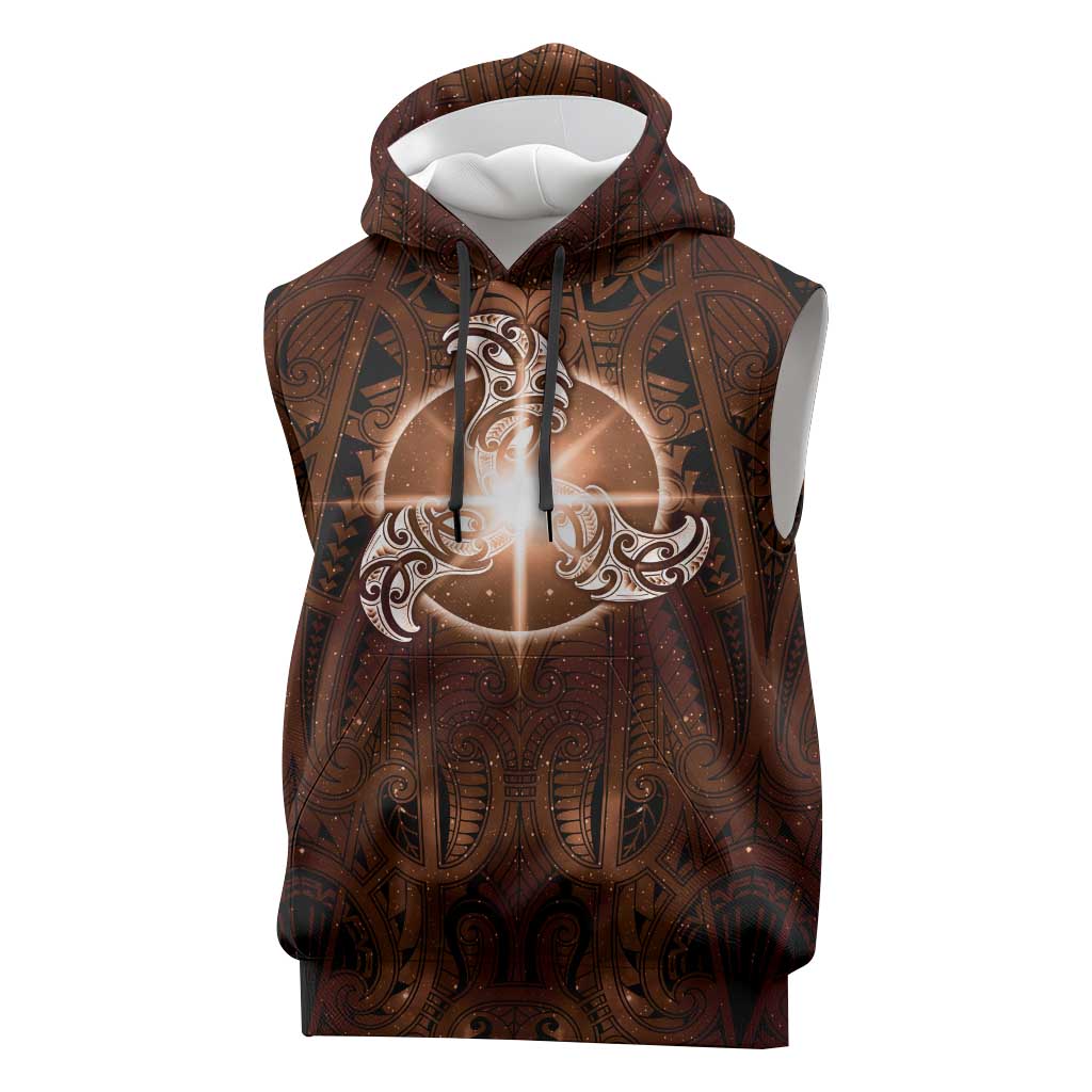 New Zealand Matariki Tupuanuku Sleeveless Hoodie Maori Moko Brown Galaxy