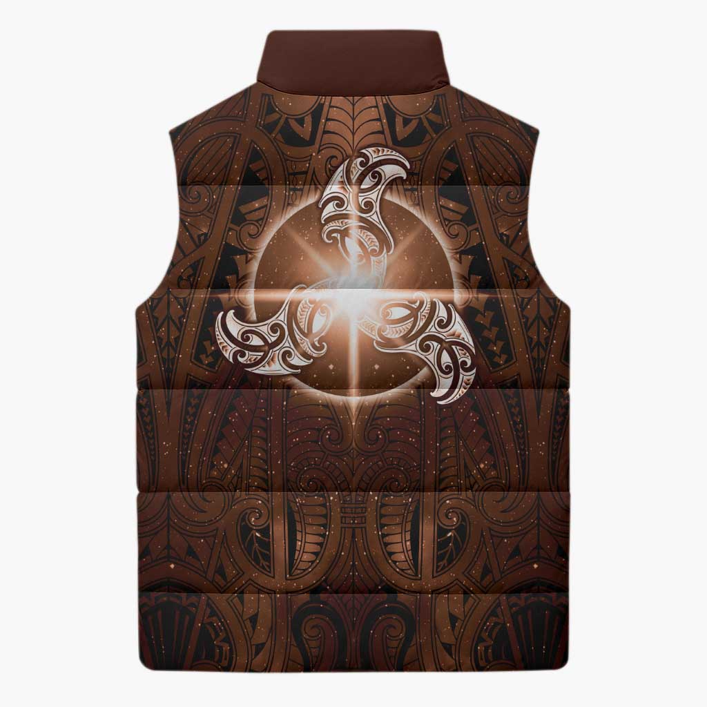 New Zealand Matariki Tupuanuku Sleeveless Puffer Jacket Maori Moko Brown Galaxy LT05 - Polynesian Pride
