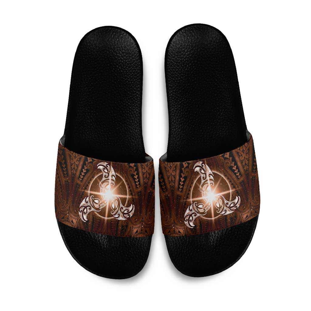 New Zealand Matariki Tupuanuku Slide Sandals Maori Moko Brown Galaxy