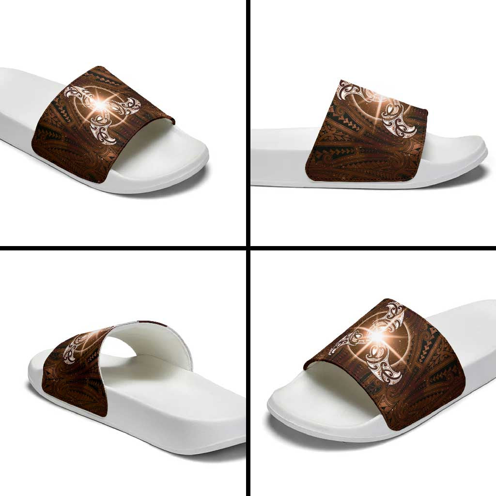 New Zealand Matariki Tupuanuku Slide Sandals Maori Moko Brown Galaxy LT05 - Polynesian Pride