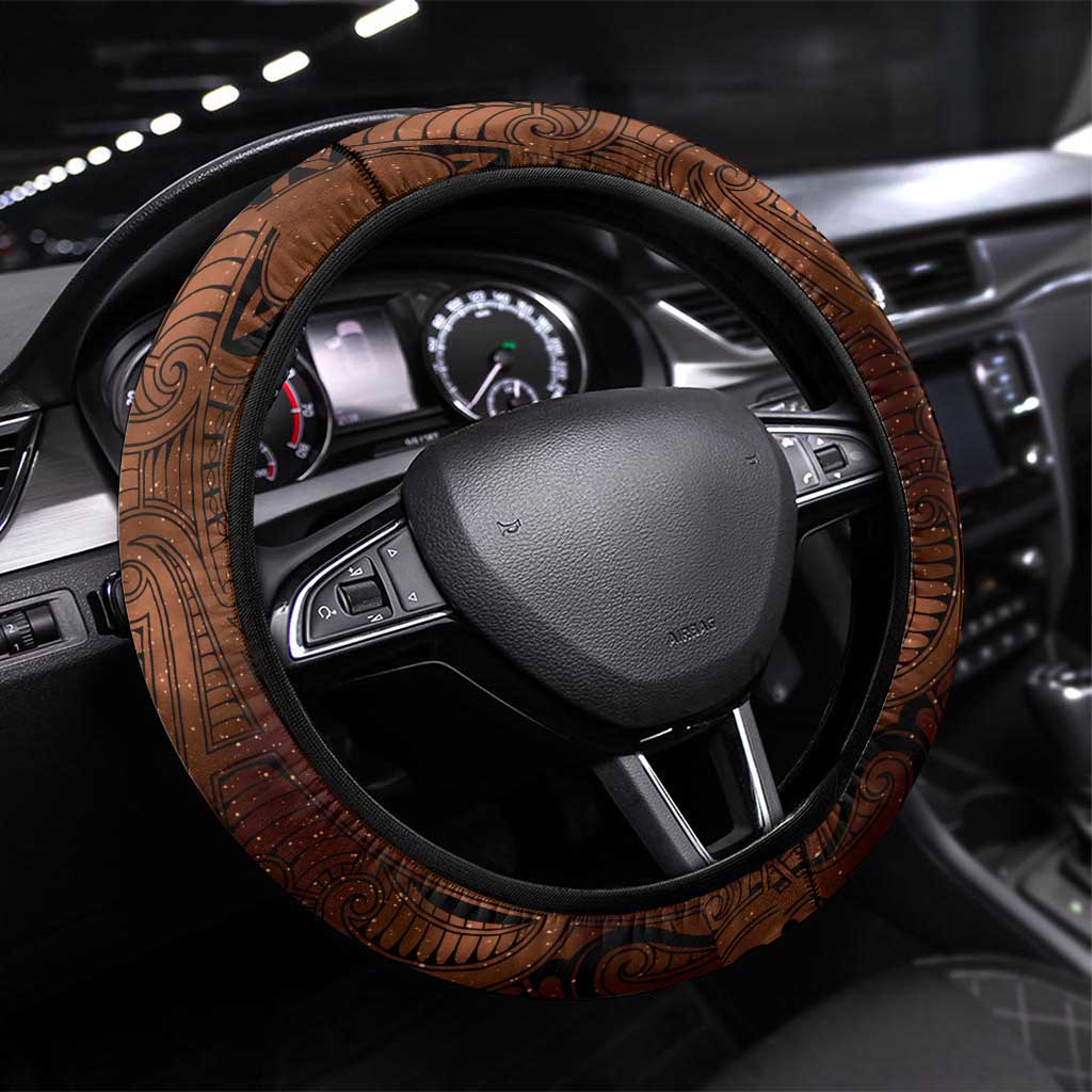 New Zealand Matariki Tupuanuku Steering Wheel Cover Maori Moko Brown Galaxy