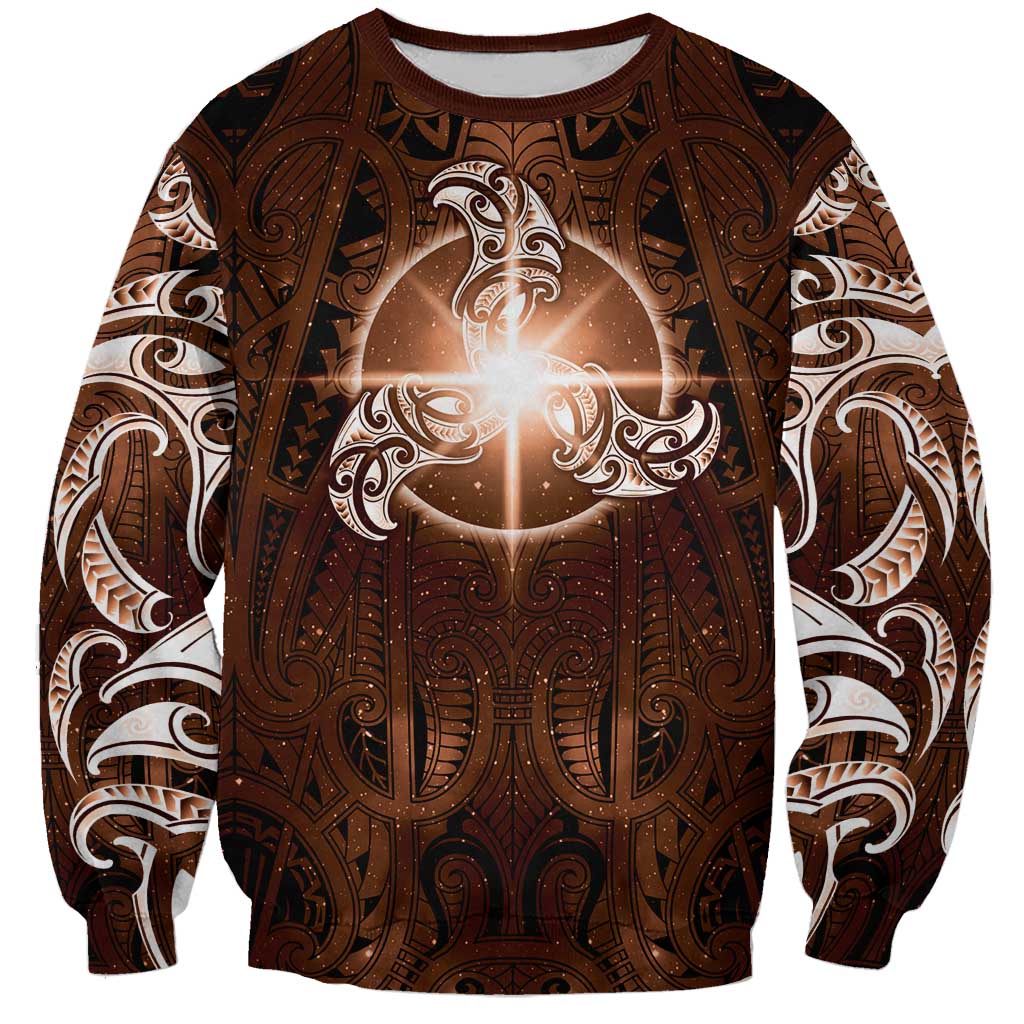 New Zealand Matariki Tupuanuku Sweatshirt Maori Moko Brown Galaxy LT05 Unisex Brown - Polynesian Pride