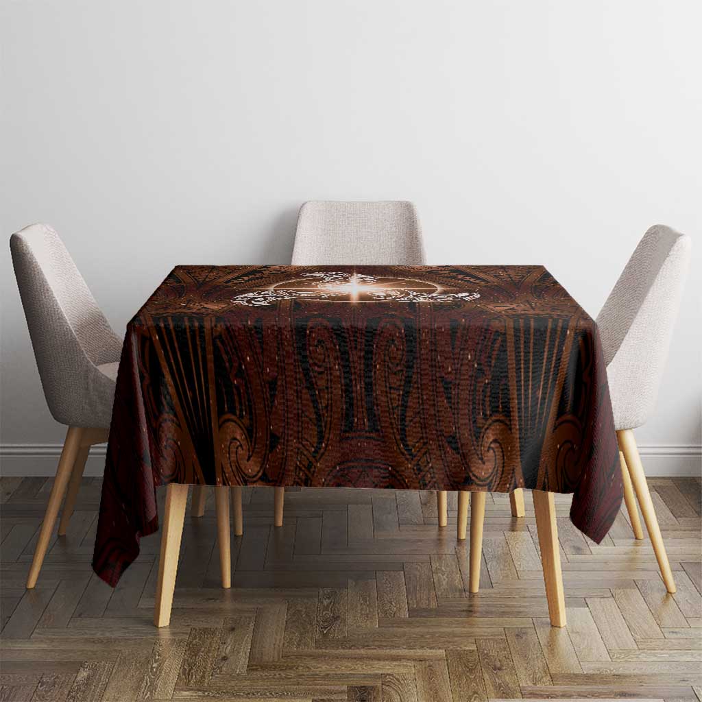 New Zealand Matariki Tupuanuku Tablecloth Maori Moko Brown Galaxy