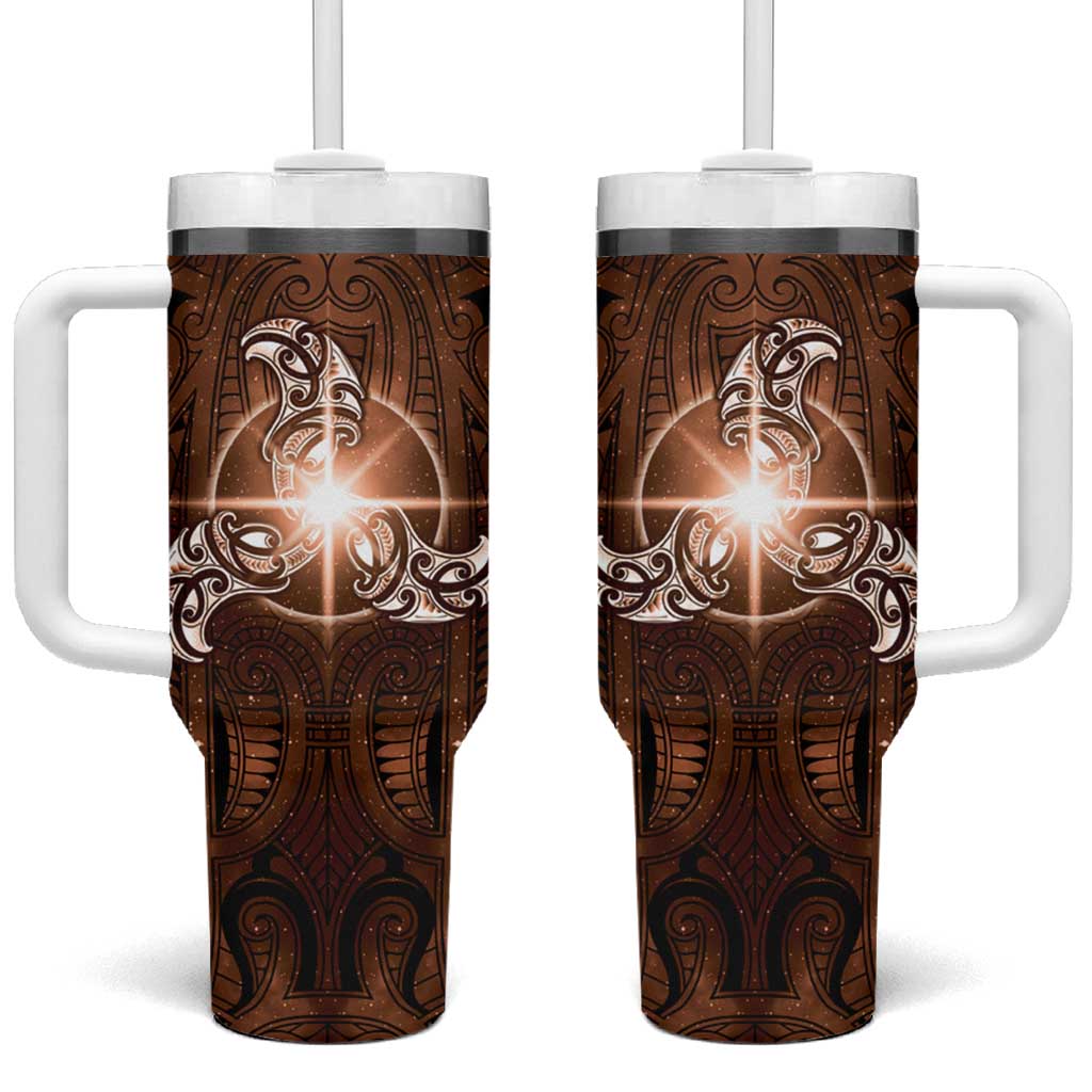 New Zealand Matariki Tupuanuku Tumbler With Handle Maori Moko Brown Galaxy