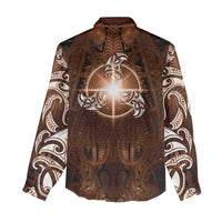 New Zealand Matariki Tupuanuku Women Casual Shirt Maori Moko Brown Galaxy