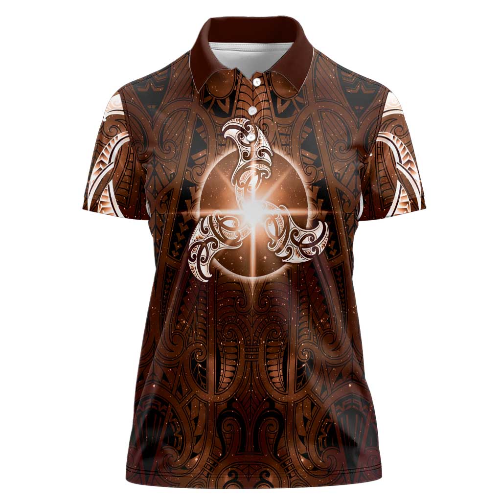 New Zealand Matariki Tupuanuku Women Polo Shirt Maori Moko Brown Galaxy