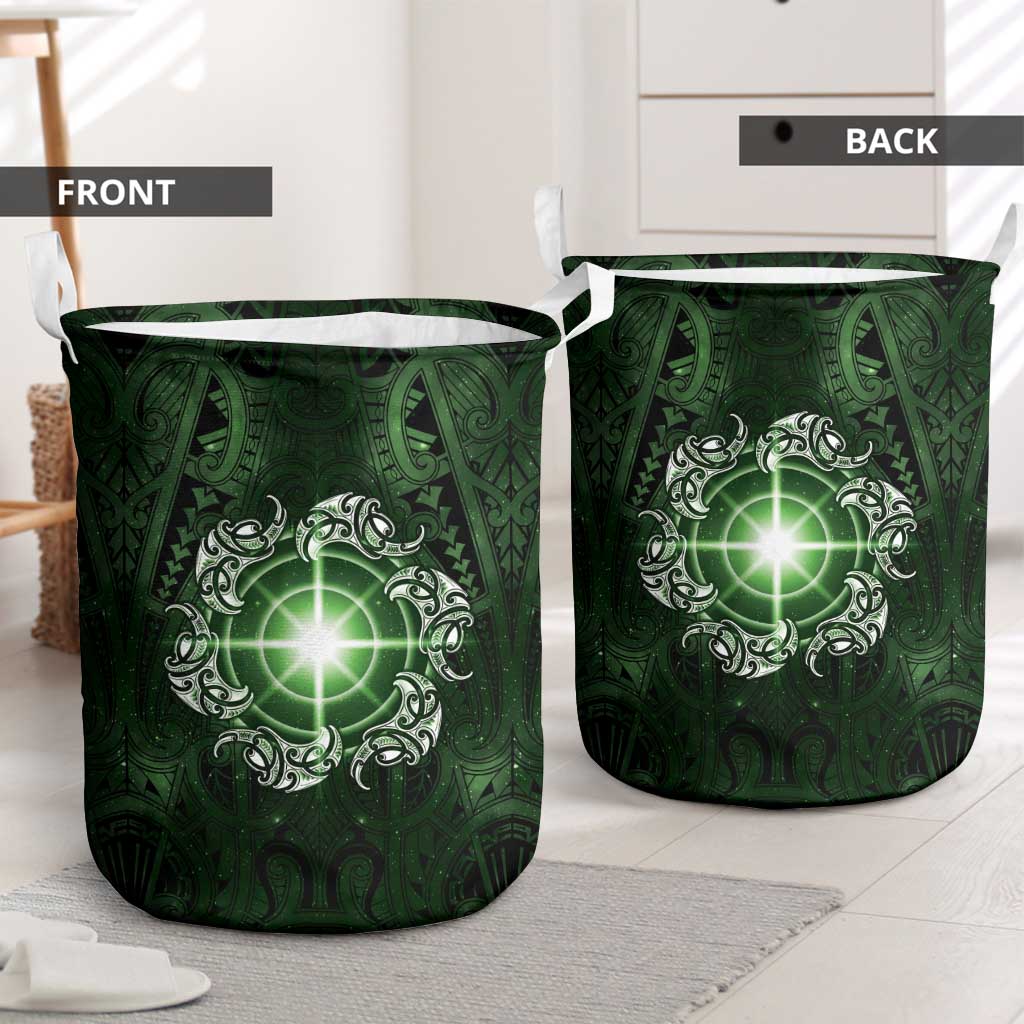 New Zealand Matariki Tupuarangi Laundry Basket Maori Moko Green Galaxy LT05 - Polynesian Pride
