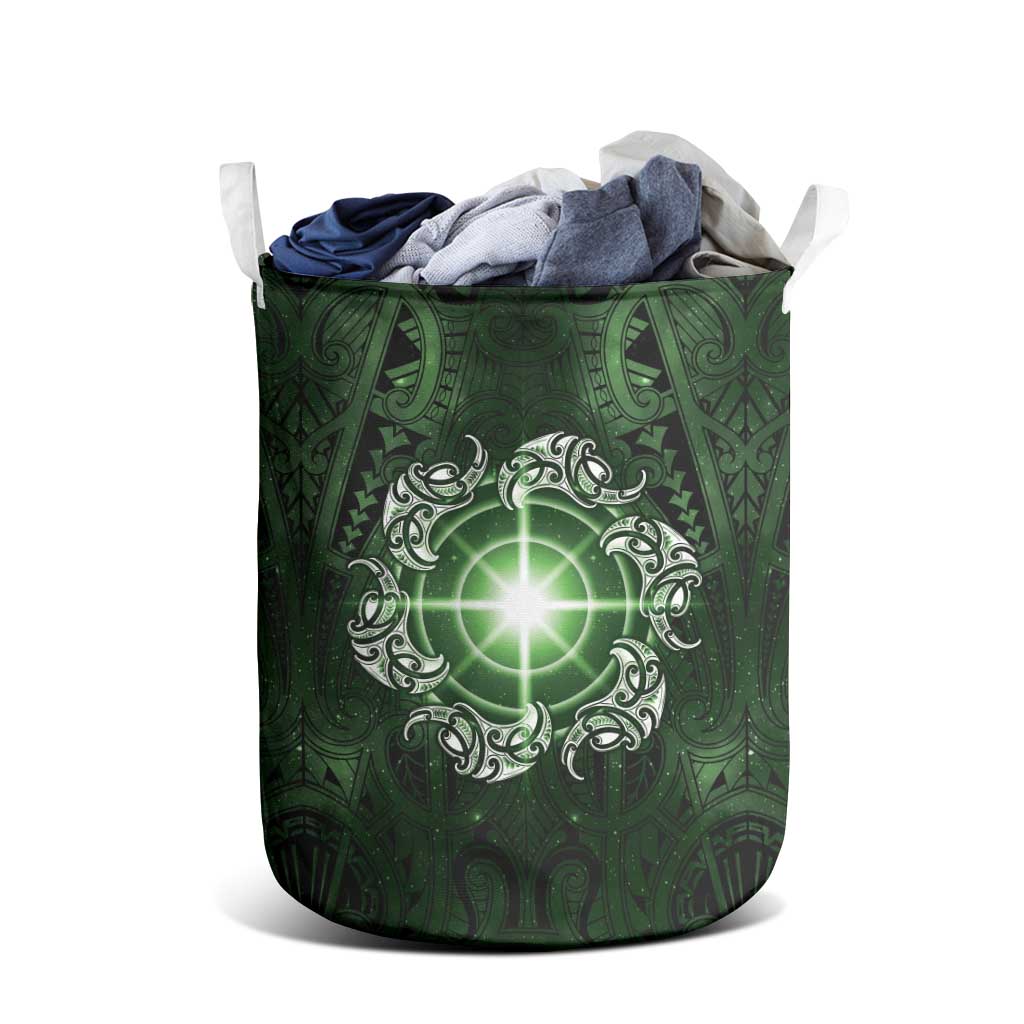 New Zealand Matariki Tupuarangi Laundry Basket Maori Moko Green Galaxy LT05 - Polynesian Pride