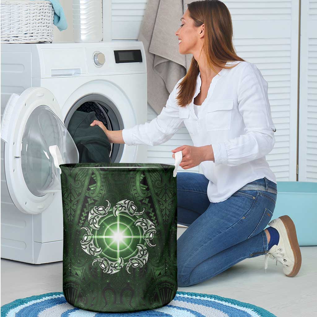 New Zealand Matariki Tupuarangi Laundry Basket Maori Moko Green Galaxy LT05 - Polynesian Pride