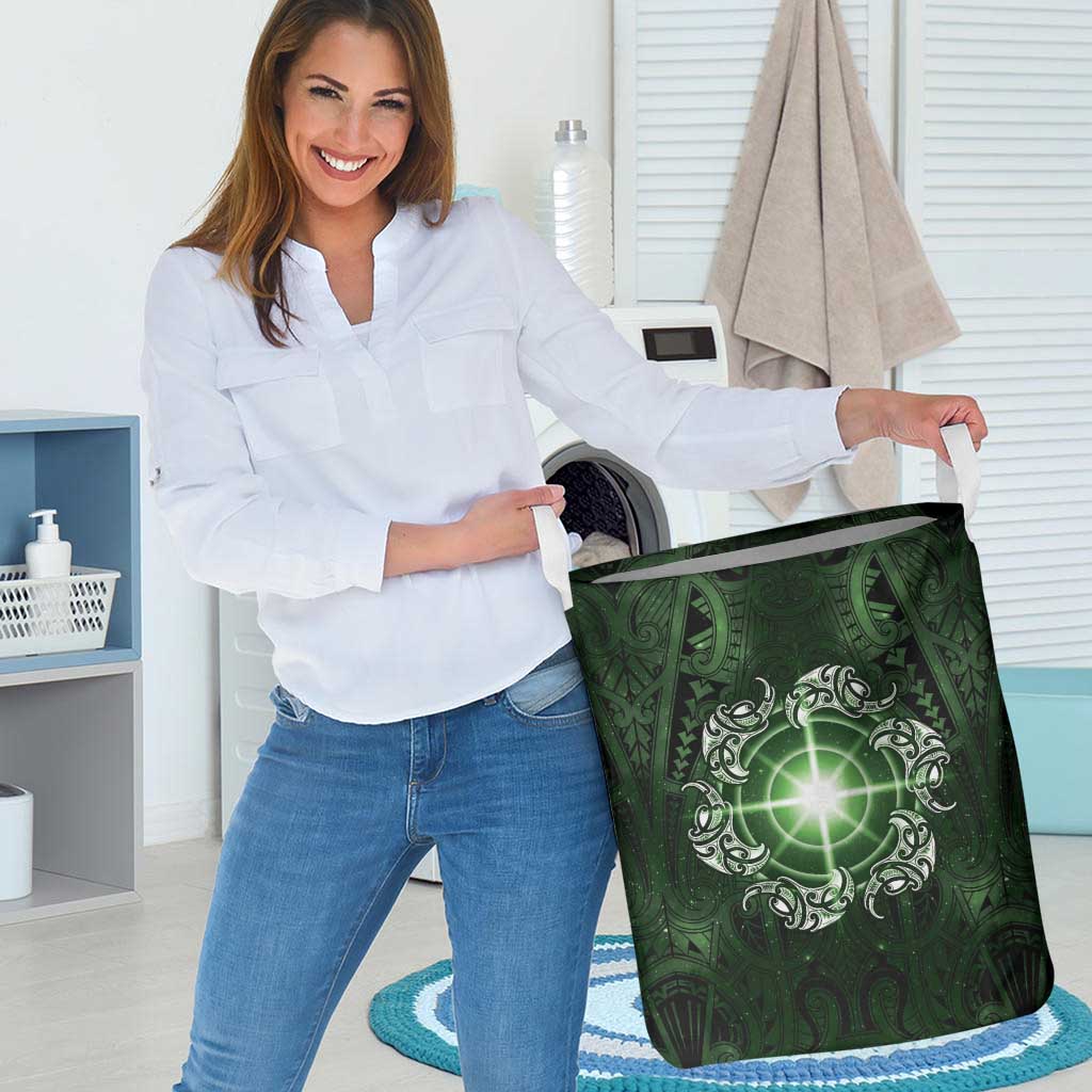 New Zealand Matariki Tupuarangi Laundry Basket Maori Moko Green Galaxy LT05 - Polynesian Pride