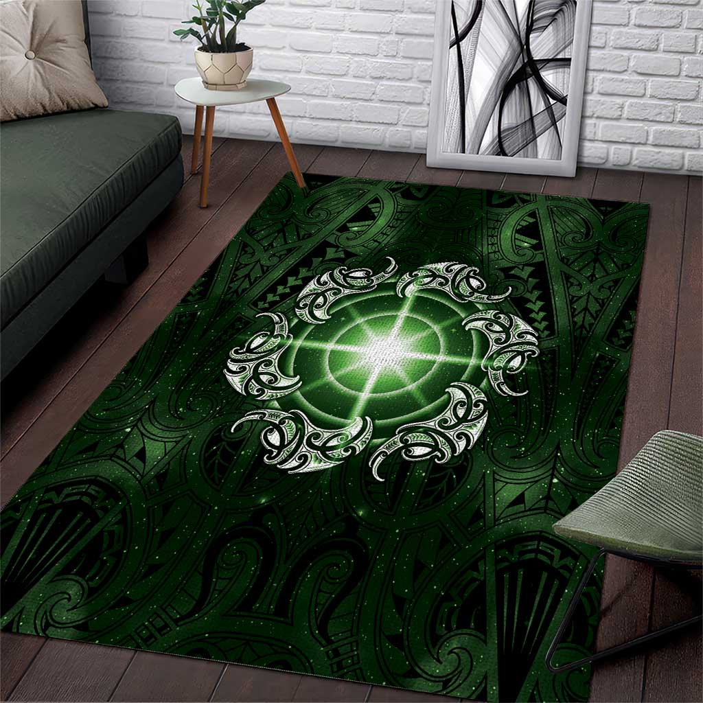 New Zealand Matariki Tupuarangi Area Rug Maori Moko Green Galaxy
