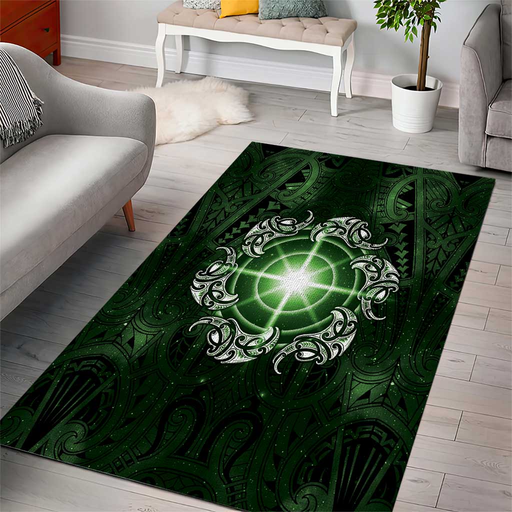 New Zealand Matariki Tupuarangi Area Rug Maori Moko Green Galaxy