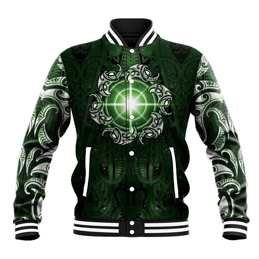 New Zealand Matariki Tupuarangi Baseball Jacket Maori Moko Green Galaxy LT05 Unisex Green - Polynesian Pride
