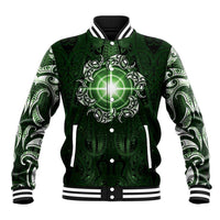 New Zealand Matariki Tupuarangi Baseball Jacket Maori Moko Green Galaxy LT05 Unisex Green - Polynesian Pride