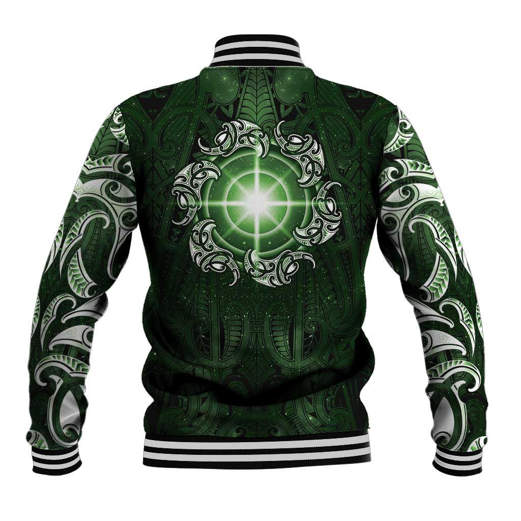 New Zealand Matariki Tupuarangi Baseball Jacket Maori Moko Green Galaxy LT05 - Polynesian Pride