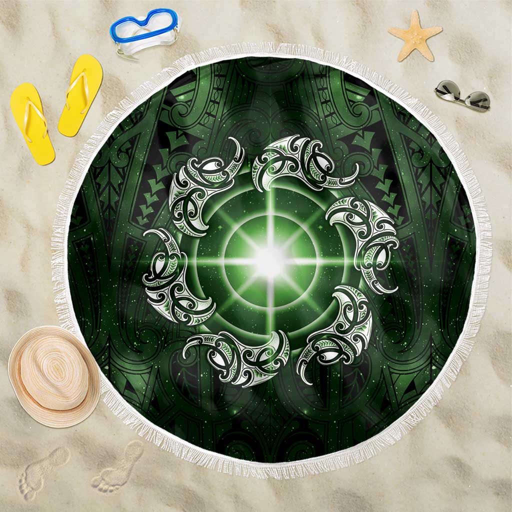 New Zealand Matariki Tupuarangi Beach Blanket Maori Moko Green Galaxy LT05 One Size 150cm Green - Polynesian Pride