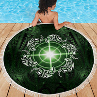 New Zealand Matariki Tupuarangi Beach Blanket Maori Moko Green Galaxy LT05 - Polynesian Pride