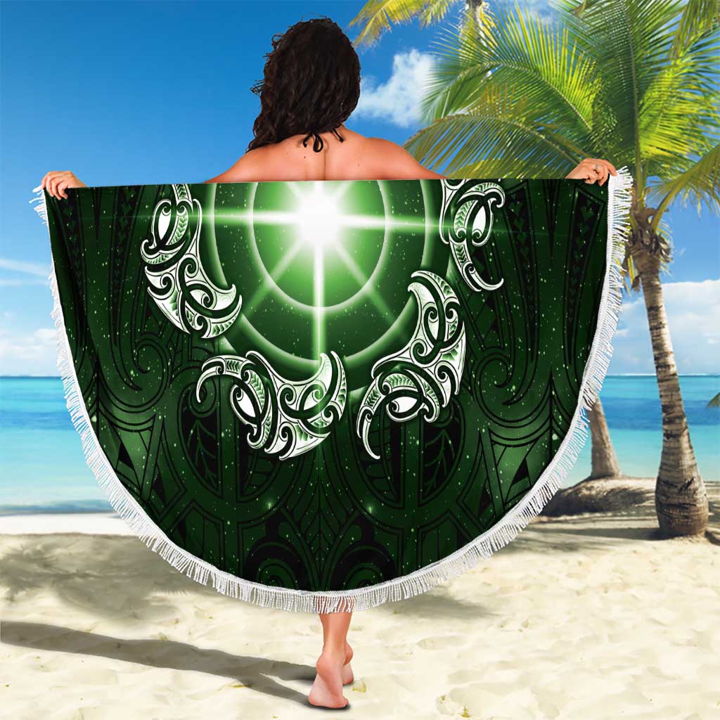 New Zealand Matariki Tupuarangi Beach Blanket Maori Moko Green Galaxy LT05 - Polynesian Pride