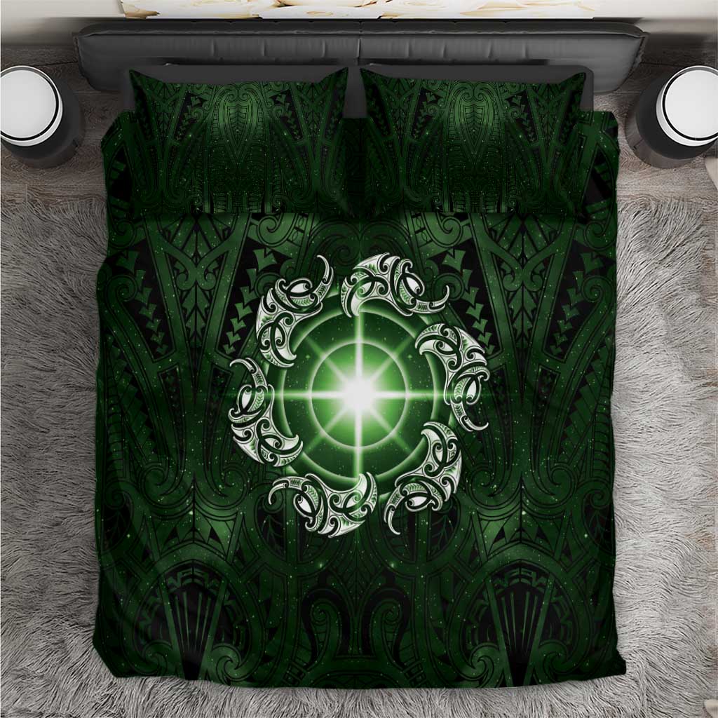 New Zealand Matariki Tupuarangi Bedding Set Maori Moko Green Galaxy LT05 Green - Polynesian Pride