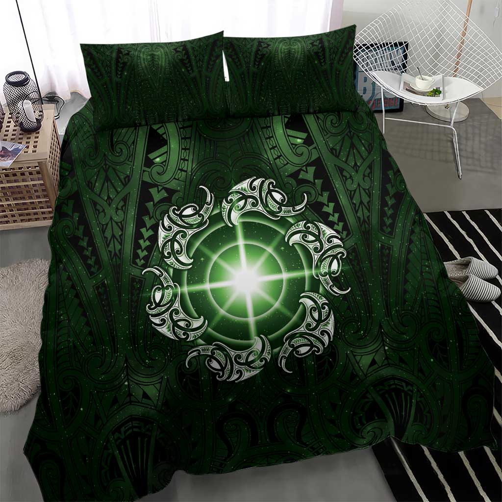 New Zealand Matariki Tupuarangi Bedding Set Maori Moko Green Galaxy LT05 - Polynesian Pride