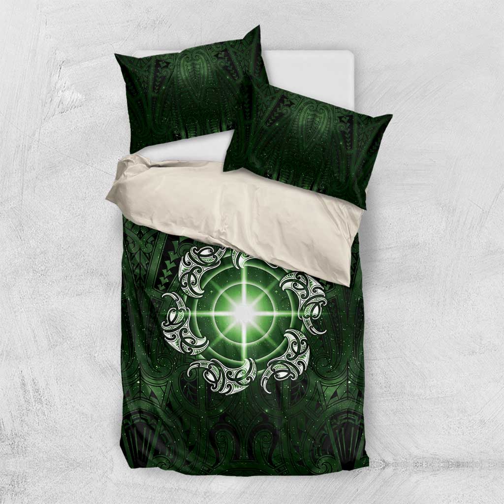 New Zealand Matariki Tupuarangi Bedding Set Maori Moko Green Galaxy LT05 US Twin 172cm x 218cm Green - Polynesian Pride