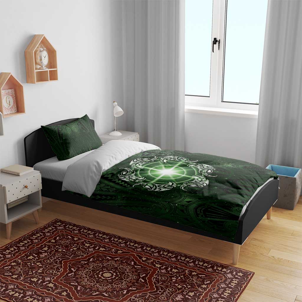 New Zealand Matariki Tupuarangi Bedding Set Maori Moko Green Galaxy LT05 - Polynesian Pride
