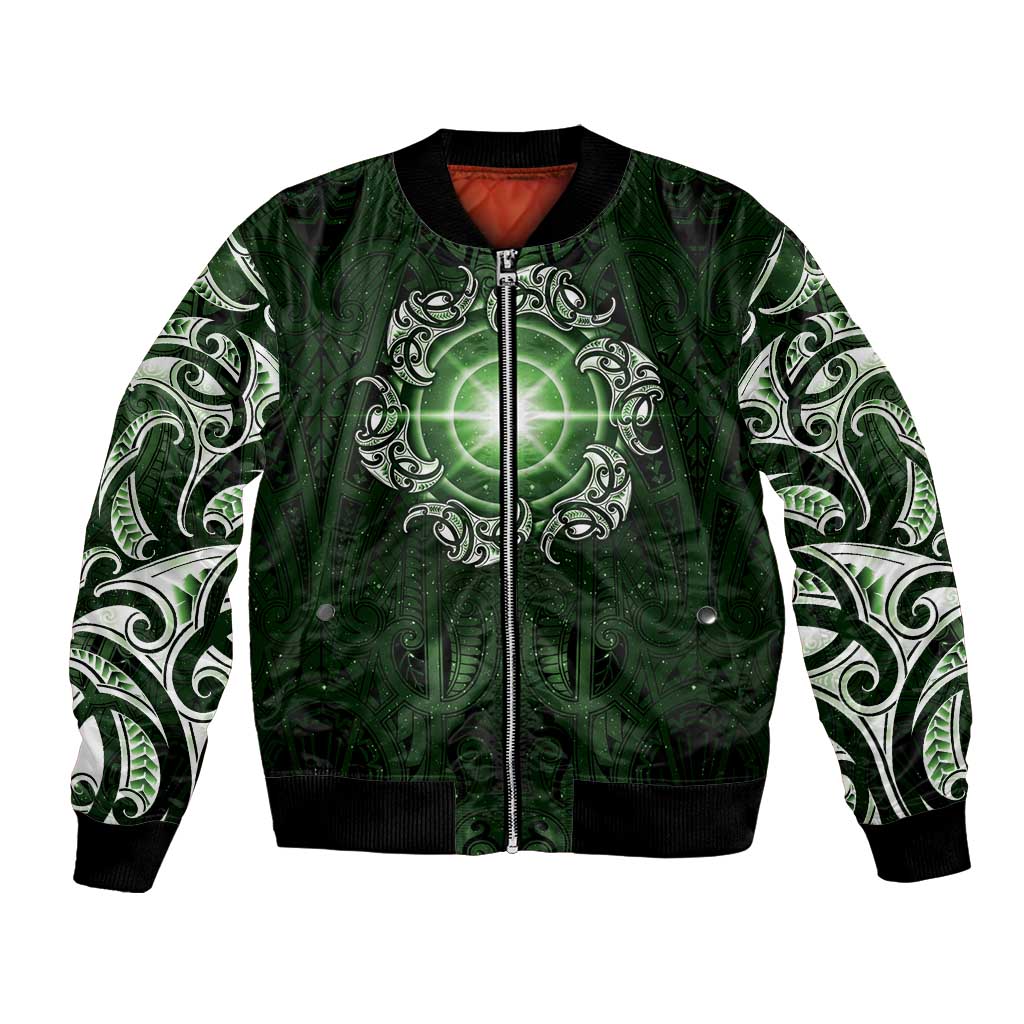 New Zealand Matariki Tupuarangi Bomber Jacket Maori Moko Green Galaxy LT05 Unisex Green - Polynesian Pride