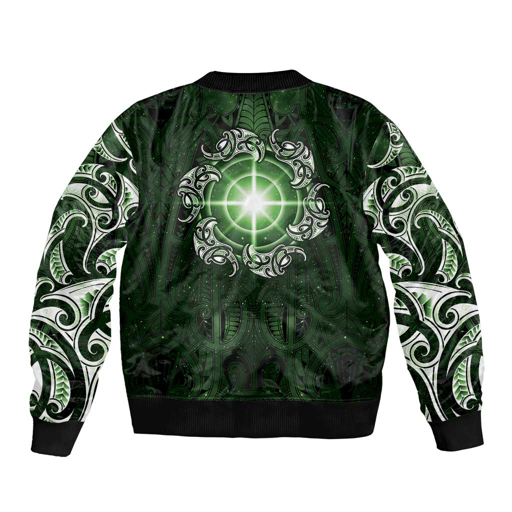 New Zealand Matariki Tupuarangi Bomber Jacket Maori Moko Green Galaxy