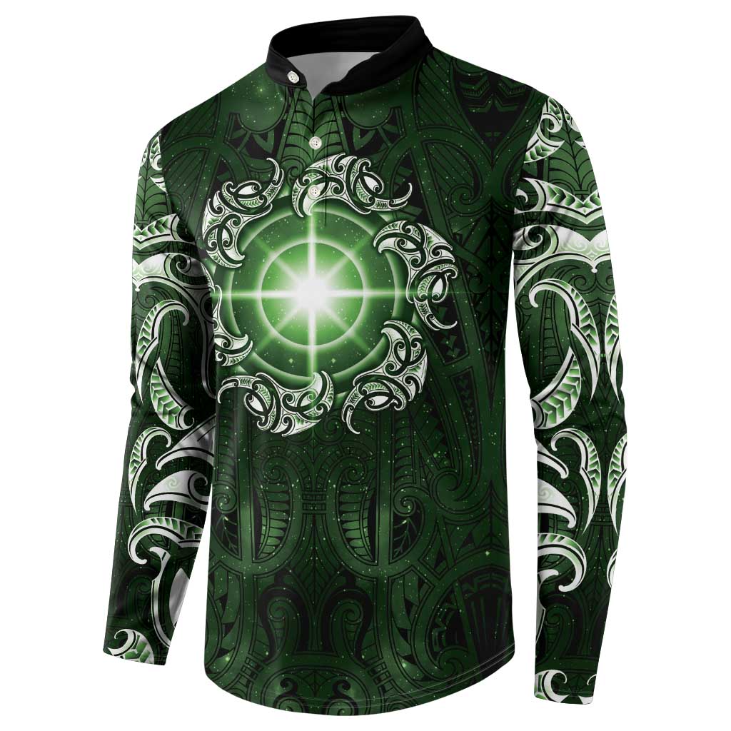 New Zealand Matariki Tupuarangi Button Sweatshirt Maori Moko Green Galaxy LT05 - Polynesian Pride