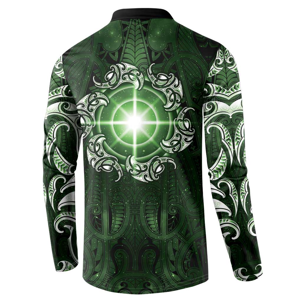 New Zealand Matariki Tupuarangi Button Sweatshirt Maori Moko Green Galaxy LT05 - Polynesian Pride