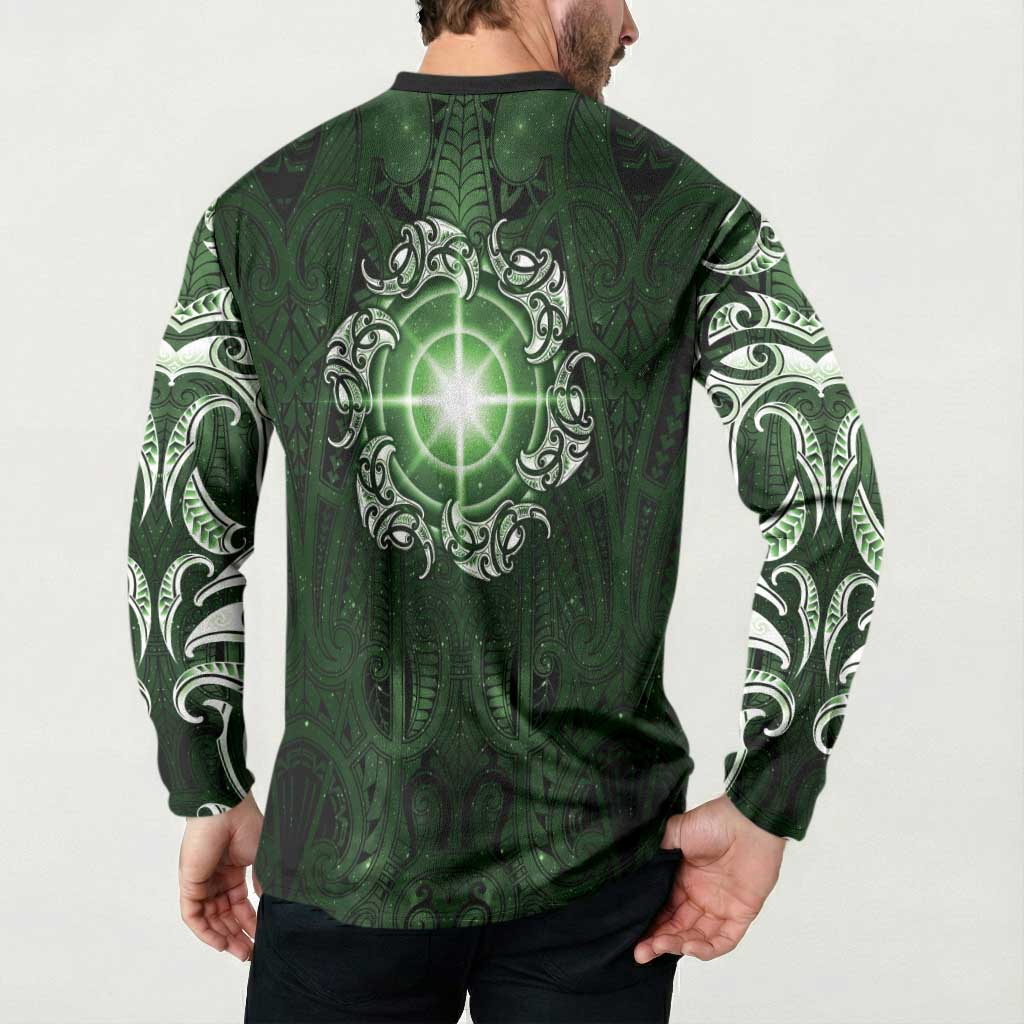 New Zealand Matariki Tupuarangi Button Sweatshirt Maori Moko Green Galaxy LT05 - Polynesian Pride