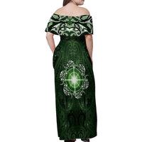 New Zealand Matariki Tupuarangi Family Matching Off Shoulder Maxi Dress and Hawaiian Shirt Maori Moko Green Galaxy