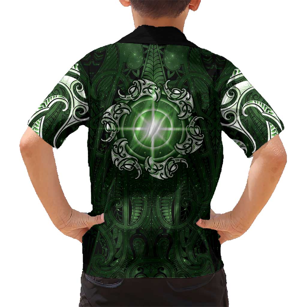 New Zealand Matariki Tupuarangi Family Matching Puletasi and Hawaiian Shirt Maori Moko Green Galaxy