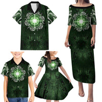 New Zealand Matariki Tupuarangi Family Matching Puletasi and Hawaiian Shirt Maori Moko Green Galaxy