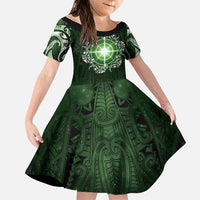 New Zealand Matariki Tupuarangi Family Matching Short Sleeve Bodycon Dress and Hawaiian Shirt Maori Moko Green Galaxy