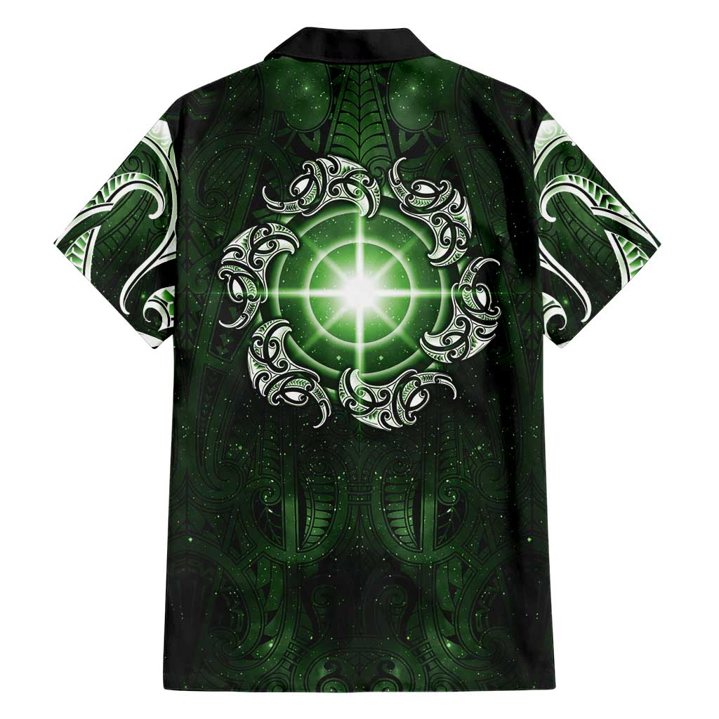 New Zealand Matariki Tupuarangi Family Matching Short Sleeve Bodycon Dress and Hawaiian Shirt Maori Moko Green Galaxy