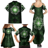 New Zealand Matariki Tupuarangi Family Matching Summer Maxi Dress and Hawaiian Shirt Maori Moko Green Galaxy